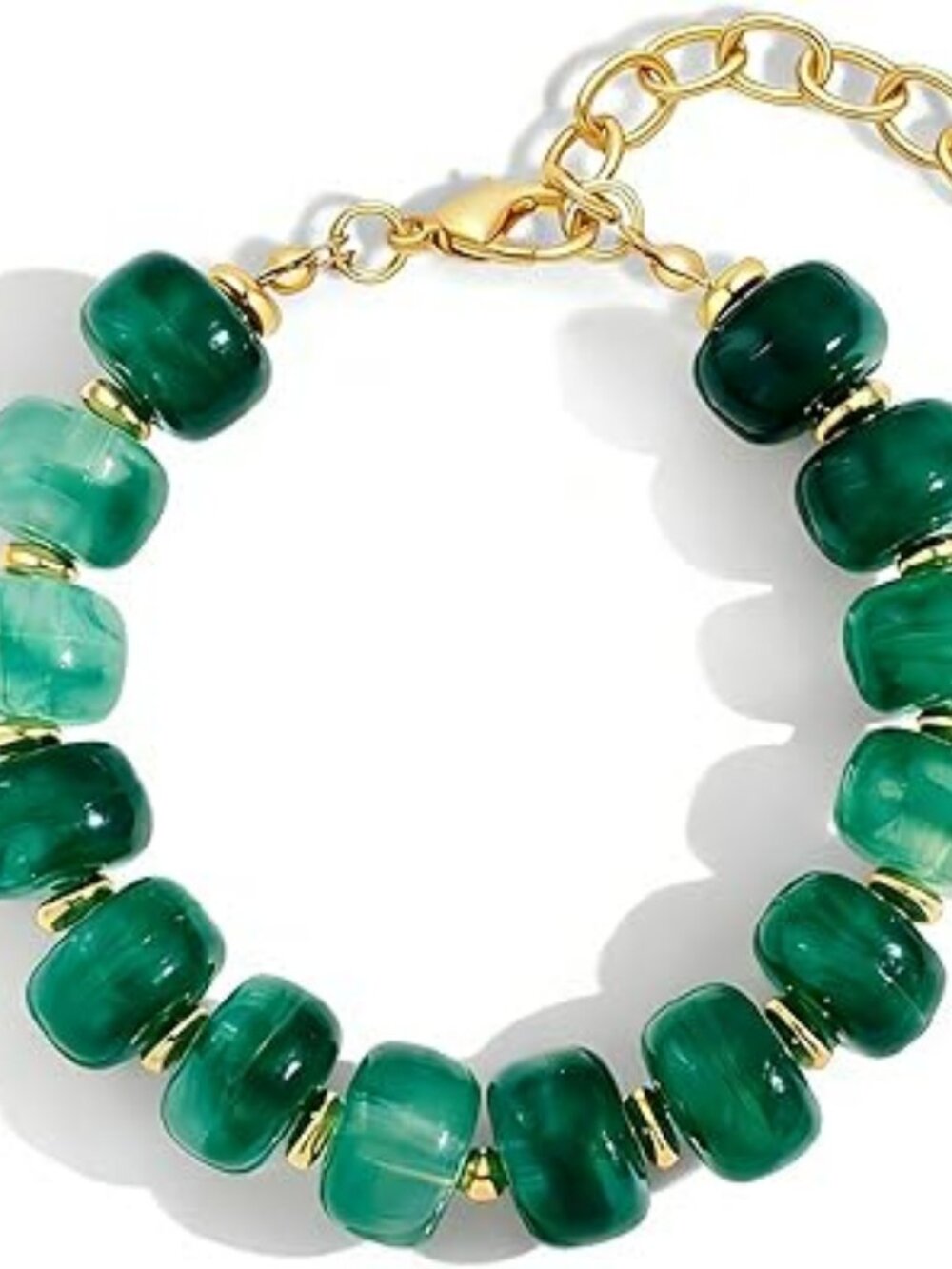 New Green Resin Beads Bracelet Boho Green Chunky Statement Adjustable - Picture 2 of 5